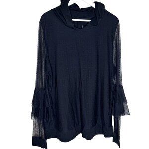 Livi Lane Bryant Black Hooded Top w/ Lace Overlay & Sheer Flared Sleeves,18/20